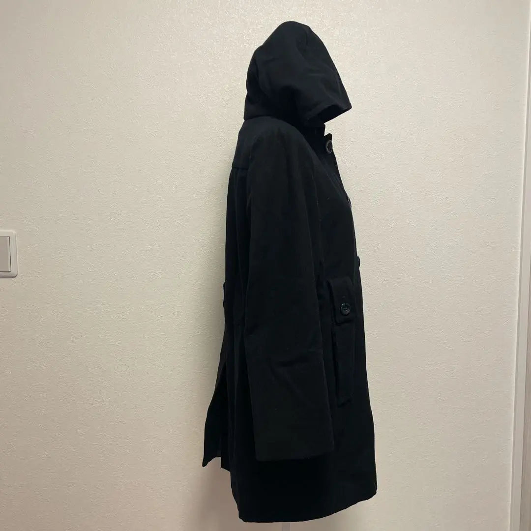 LONDON FOG Size LG Hooded Wool Coat Black