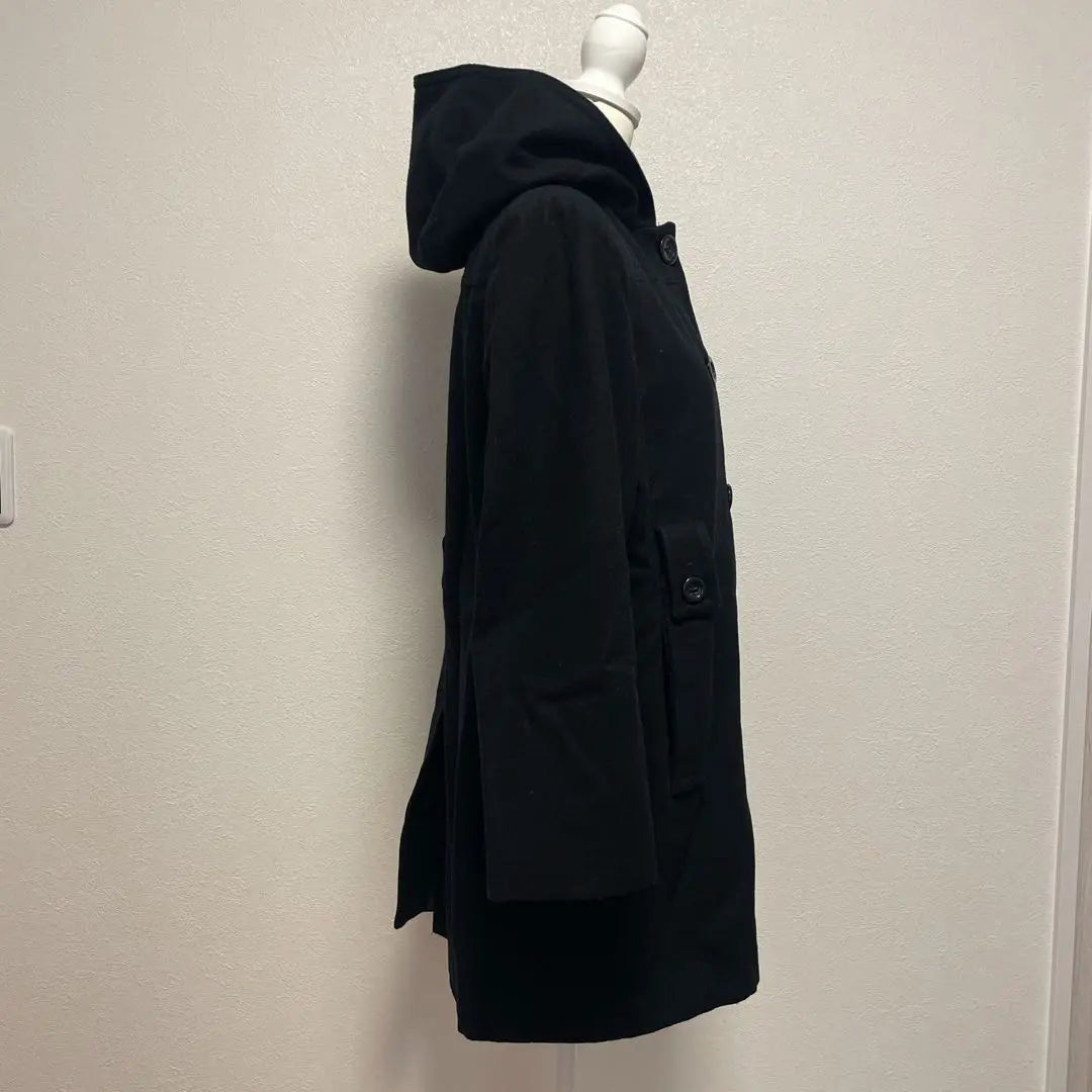 LONDON FOG Size LG Hooded Wool Coat Black