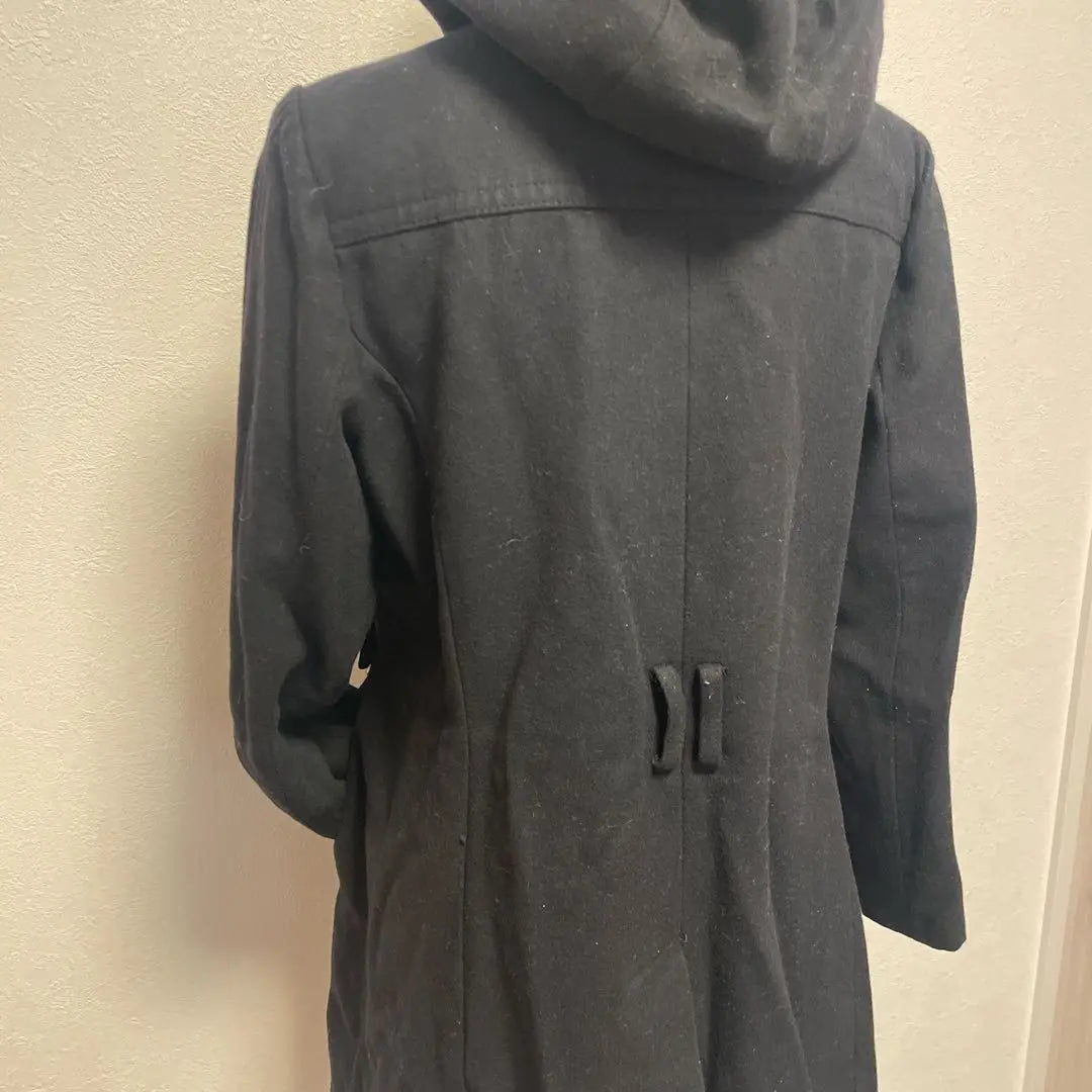 LONDON FOG Size LG Hooded Wool Coat Black