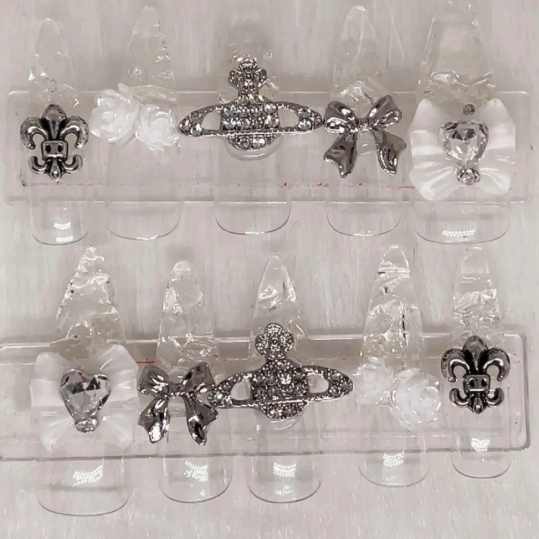 Nail Tip Heart Chrome Hearts Vivienne Ribbon Paw Earrings Cat Rose Rose Glass Nails