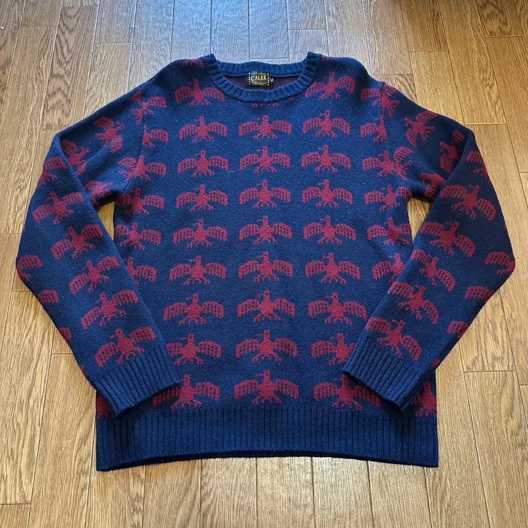 calee eagle pattern sweater navy × red