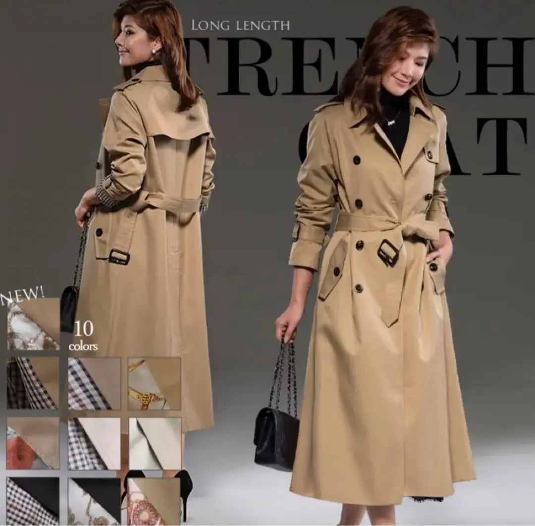 New trench coat long beige ladies check | 新品　トレンチコート　長め　ベージュ　レディース　　チェック