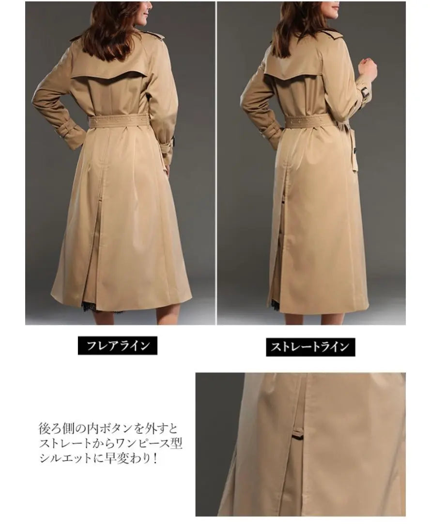 Nueva gabardina larga a cuadros beige para mujer | 新品 トレンチコート 長め ベージュ レディース チェック