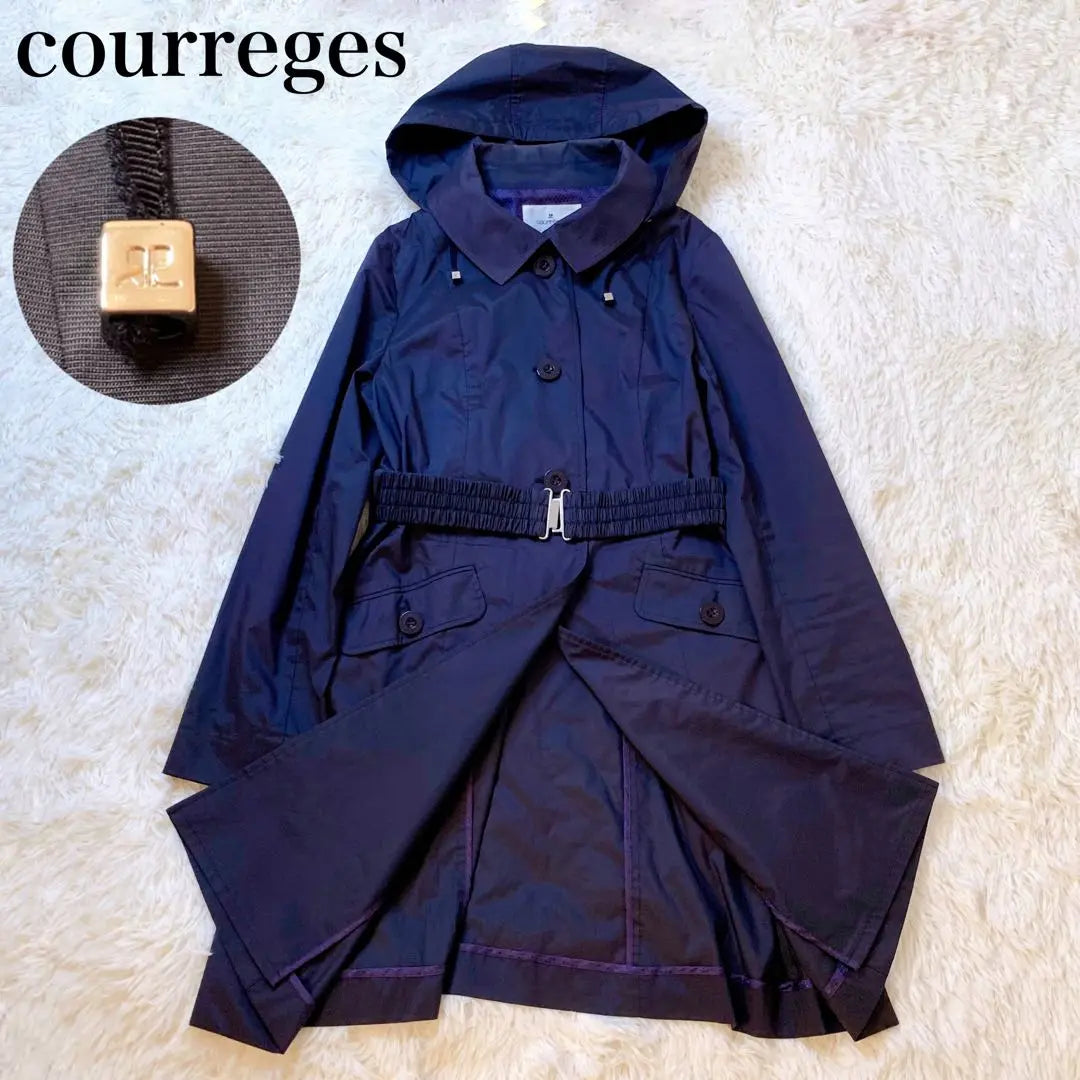 Gabardina extraíble CourReges Navy Food 38 2way | courreges ネイビー フード取外し可 トレンチコート 38 2way