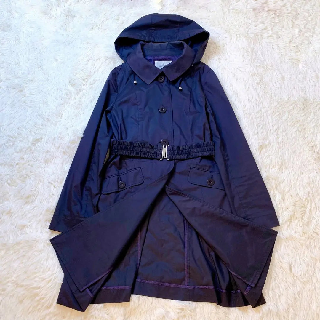 Gabardina extraíble CourReges Navy Food 38 2way | courreges ネイビー フード取外し可 トレンチコート 38 2way