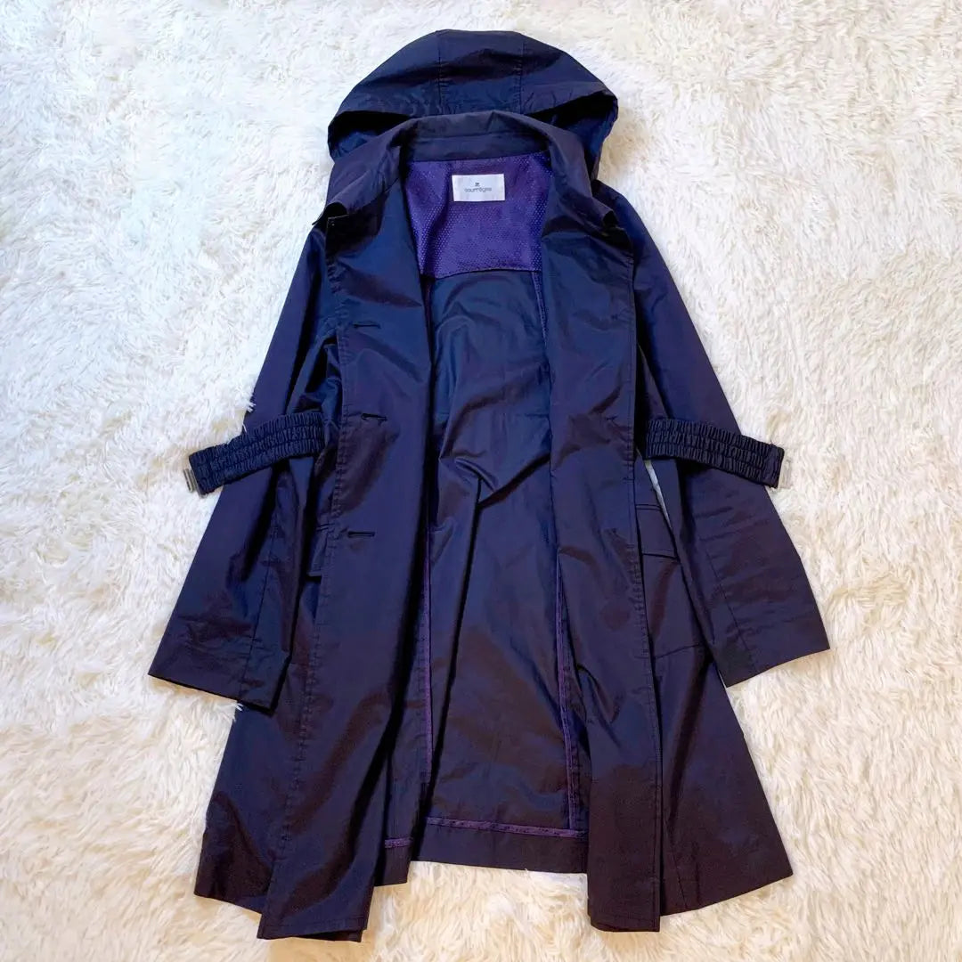 Gabardina extraíble CourReges Navy Food 38 2way | courreges ネイビー フード取外し可 トレンチコート 38 2way