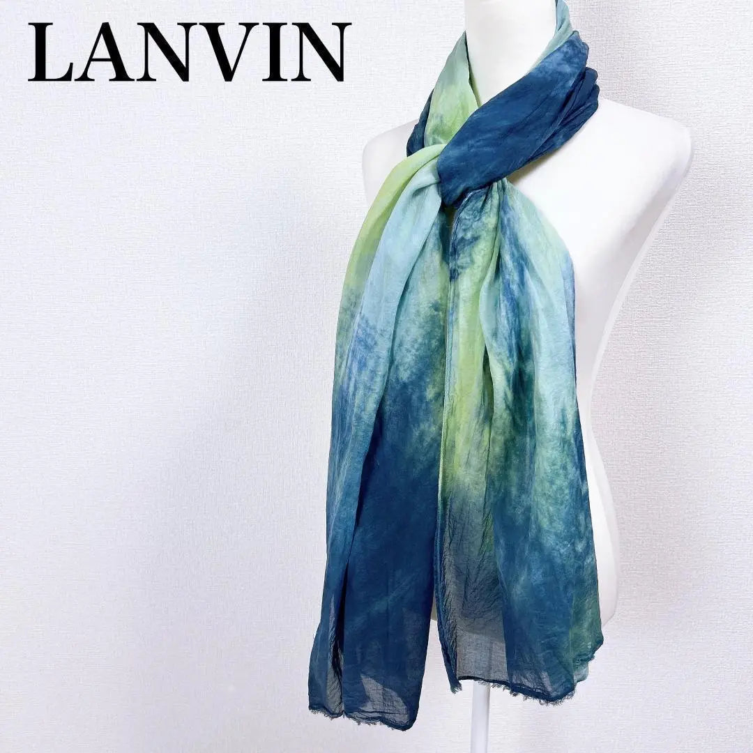 ◇LANVIN en Bleu Made in Italy cotton scarf stole patterned