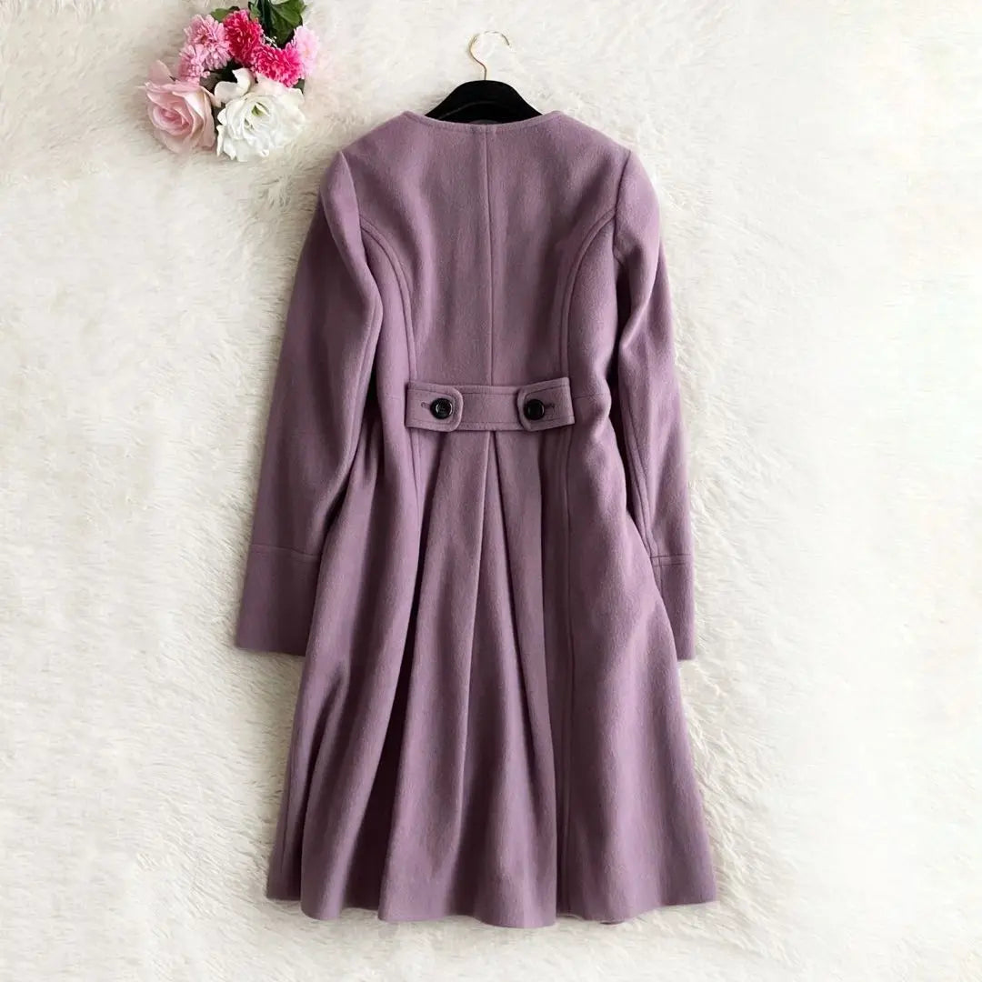 [Unused] Blue Label No Color Wool Coat Check Purple 38 | 【未使用】ブルーレーベル ノーカラー ウール コート チェック パープル 38