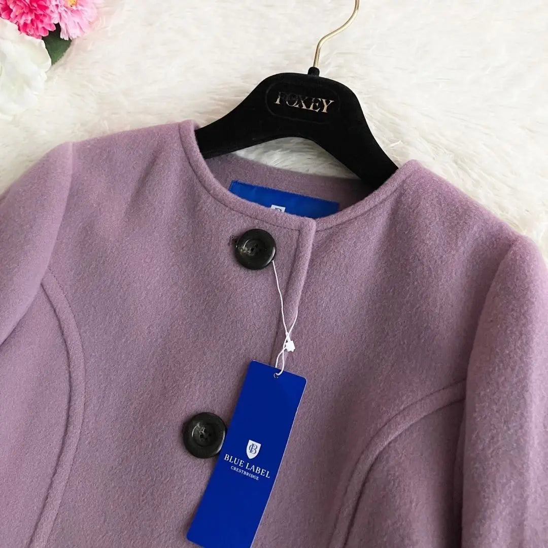 [Unused] Blue Label No Color Wool Coat Check Purple 38 | 【未使用】ブルーレーベル ノーカラー ウール コート チェック パープル 38