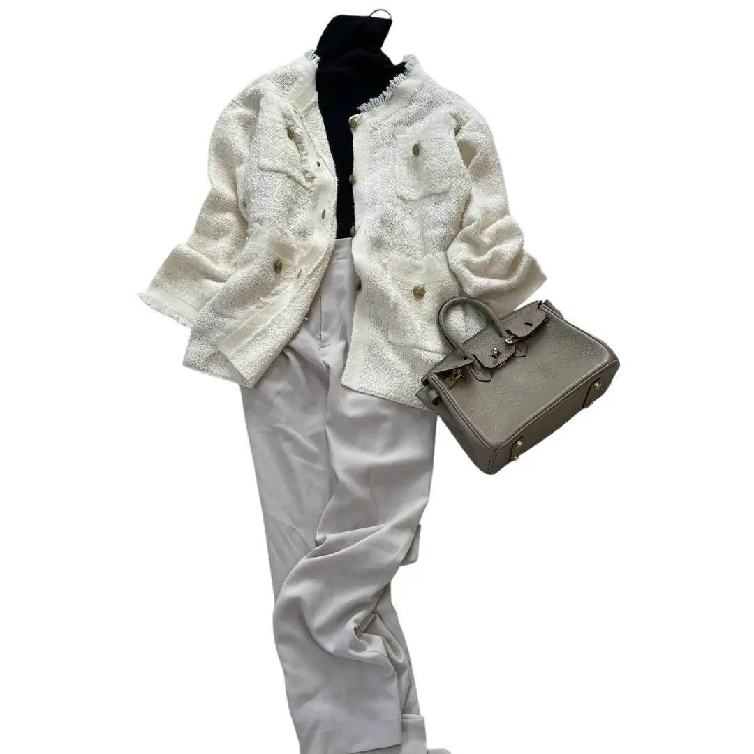 Precio 35,000 WHIM GAZETTE Chaqueta de tweed mixta Mohear trasero de oro blanco | 定価3.5万 Whim Gazette モヘヤ混 ツイードジャケット 白 金釦