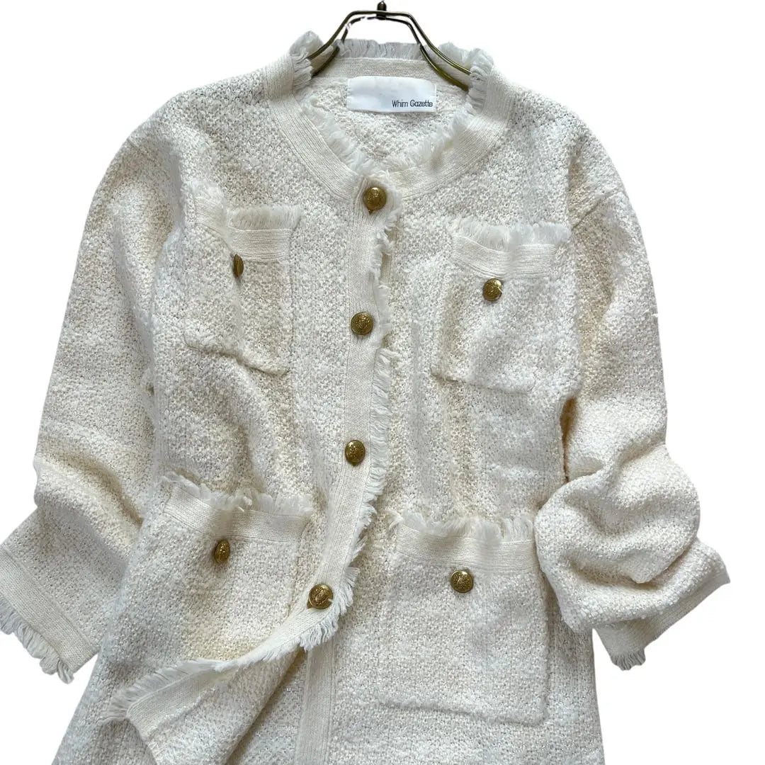 Precio 35,000 WHIM GAZETTE Chaqueta de tweed mixta Mohear trasero de oro blanco | 定価3.5万 Whim Gazette モヘヤ混 ツイードジャケット 白 金釦