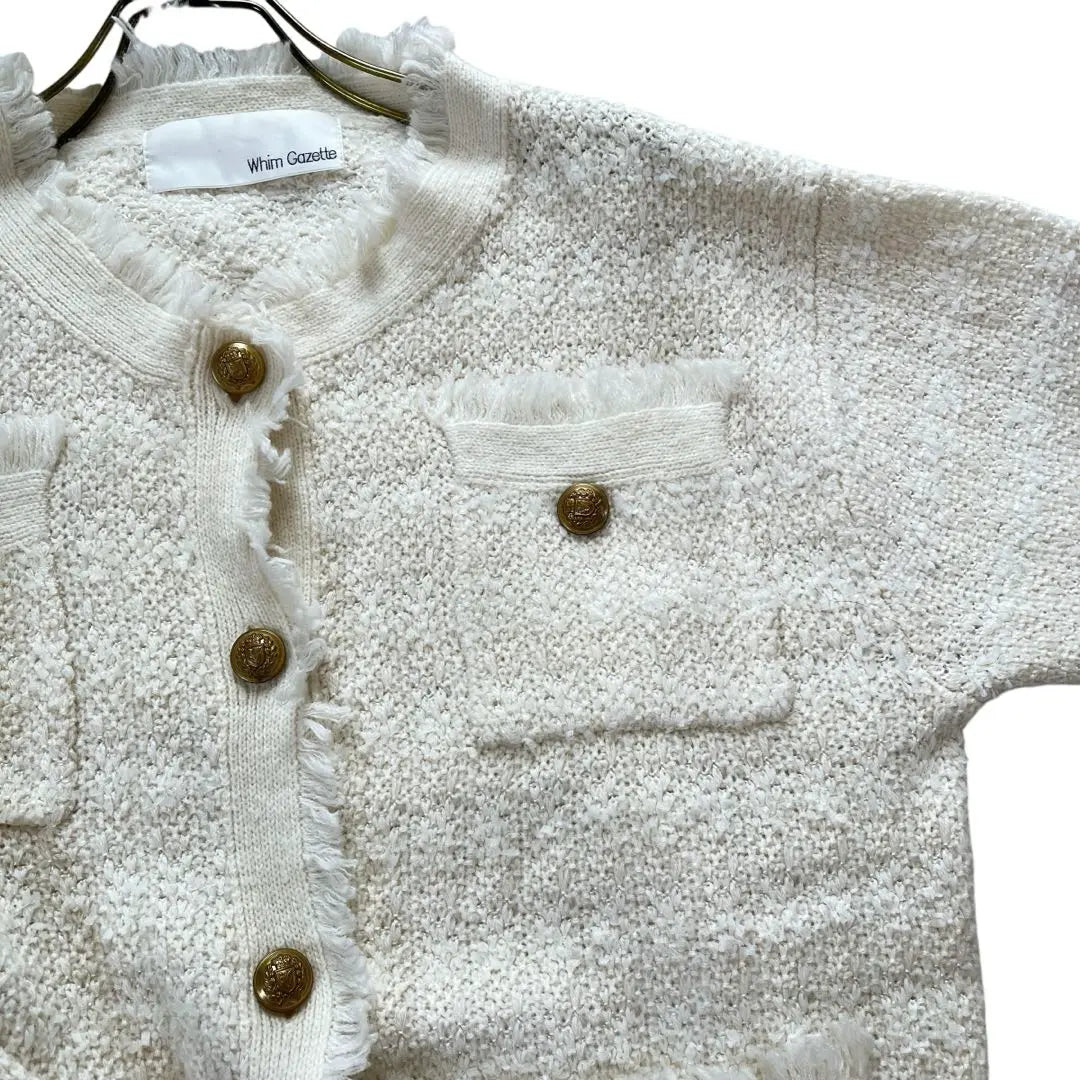 Price 35,000 WHIM GAZETTE Mohear mixed tweed jacket white gold butt | 定価3.5万 Whim Gazette モヘヤ混　ツイードジャケット 白 金釦