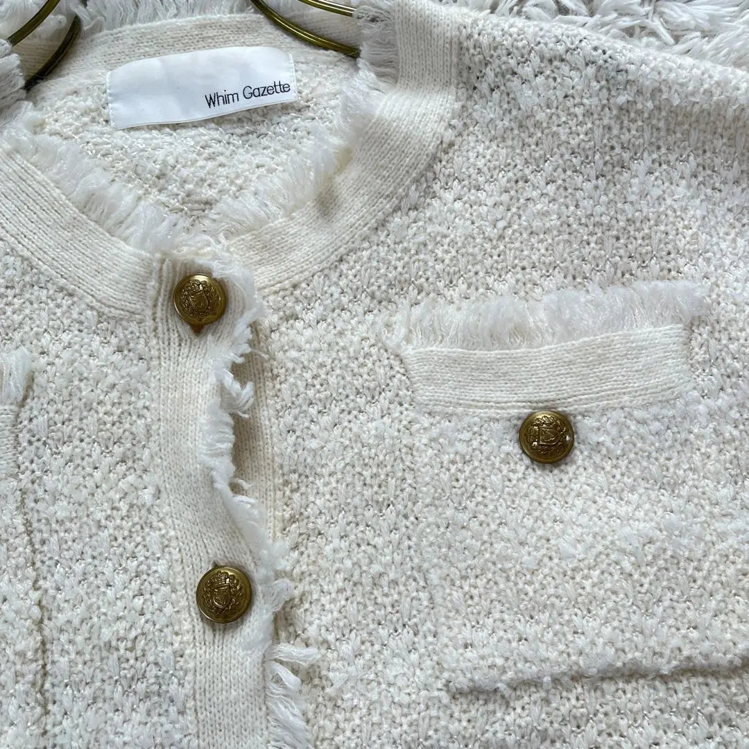 Precio 35,000 WHIM GAZETTE Chaqueta de tweed mixta Mohear trasero de oro blanco | 定価3.5万 Whim Gazette モヘヤ混 ツイードジャケット 白 金釦