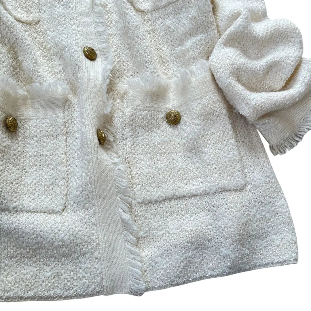 Precio 35,000 WHIM GAZETTE Chaqueta de tweed mixta Mohear trasero de oro blanco | 定価3.5万 Whim Gazette モヘヤ混 ツイードジャケット 白 金釦