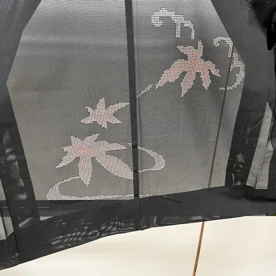 Black Haori Summer Kimono Romon Work Discipline Autumn Leaves Pattern Pure Silk IS915☆