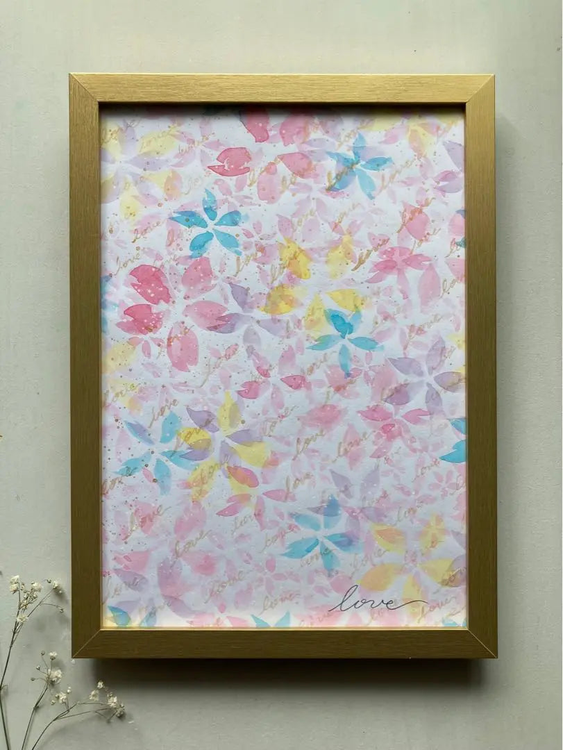 Painting A4 original picture [with simple frame] Interior flower picture gold frame | 絵画 A4 原画 【簡易フレーム付き】 インテリア 花の絵 金色フレーム