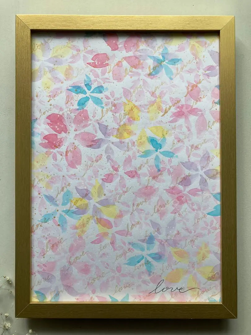 Painting A4 original picture [with simple frame] Interior flower picture gold frame | 絵画 A4 原画 【簡易フレーム付き】 インテリア 花の絵 金色フレーム