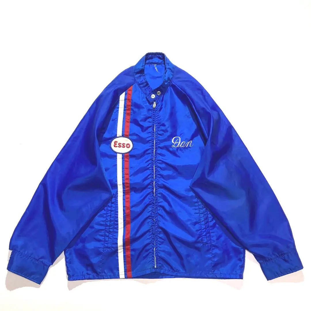 70s 80s Esso Full Zip Nylon Racing Jacket Blue White