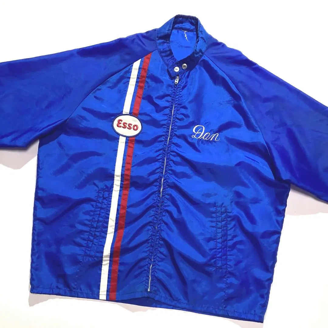 70s 80s Esso Full Zip Nylon Racing Jacket Blue White