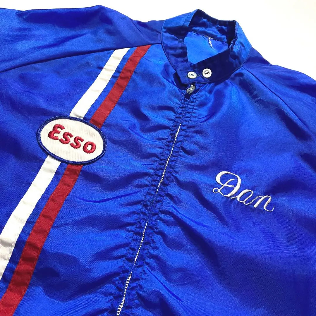 70s 80s Esso Full Zip Nylon Racing Jacket Blue White