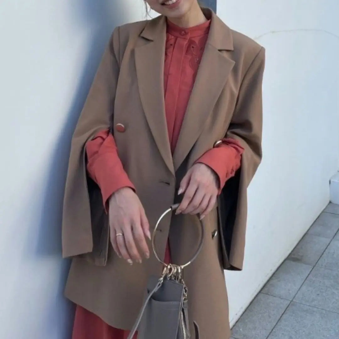 Reenda Slit Sleeve W Tailored Jacket Khaki Brown