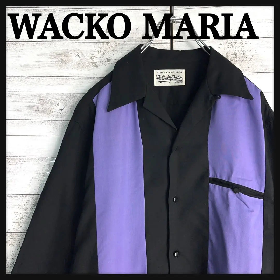 9902 [Good condition, rare color] Wakomaria ☆ Bicolor black Open collar long sleeve shirt