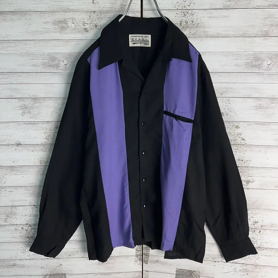 9902 [Good condition, rare color] Wakomaria ☆ Bicolor black Open collar long sleeve shirt