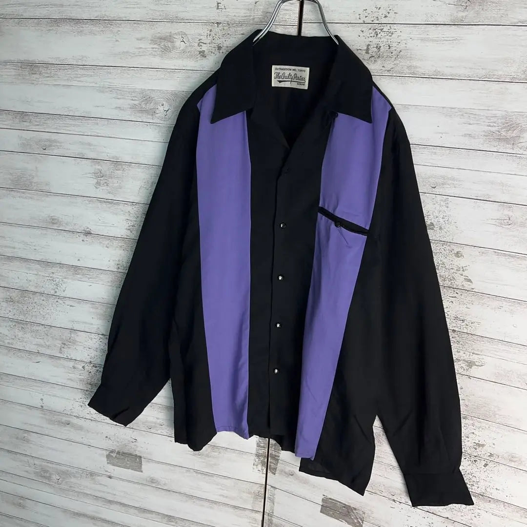 9902 [Good condition, rare color] Wakomaria ☆ Bicolor black Open collar long sleeve shirt