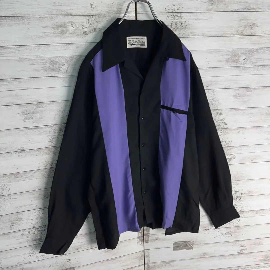 9902 [Good condition, rare color] Wakomaria ☆ Bicolor black Open collar long sleeve shirt