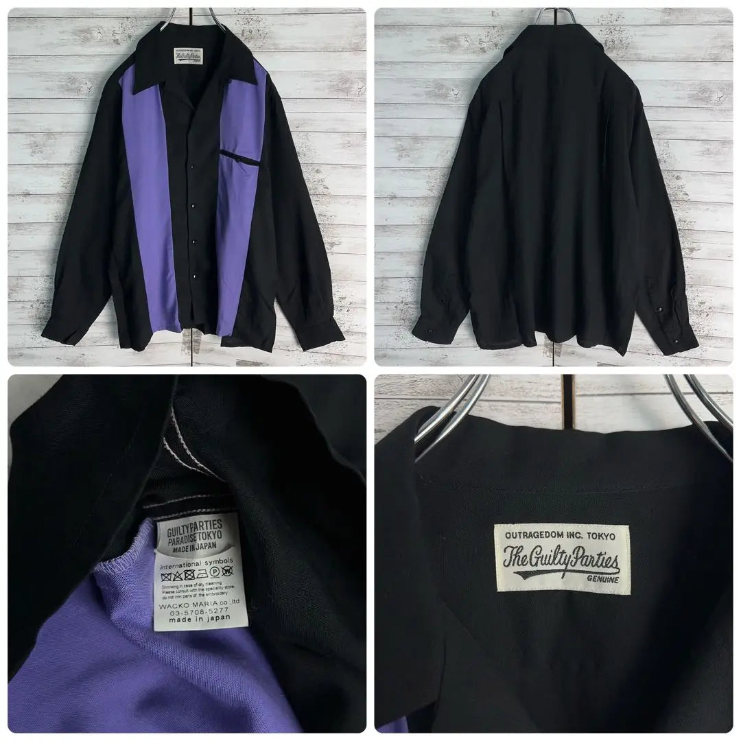 9902 [Good condition, rare color] Wakomaria ☆ Bicolor black Open collar long sleeve shirt