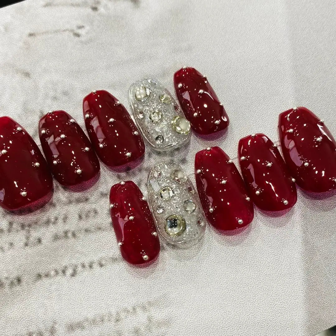 [Order] Simple Bordeaux Filled Nail Tips