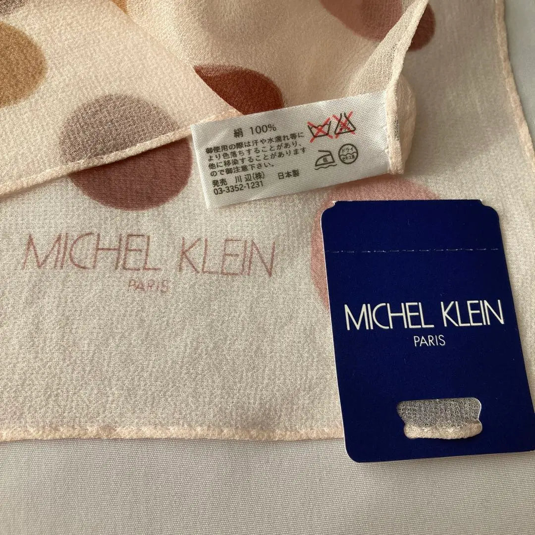 ★MICHEL KLEIN★Pañuelo de seda de Michelle KLEIN con lunares en rosa