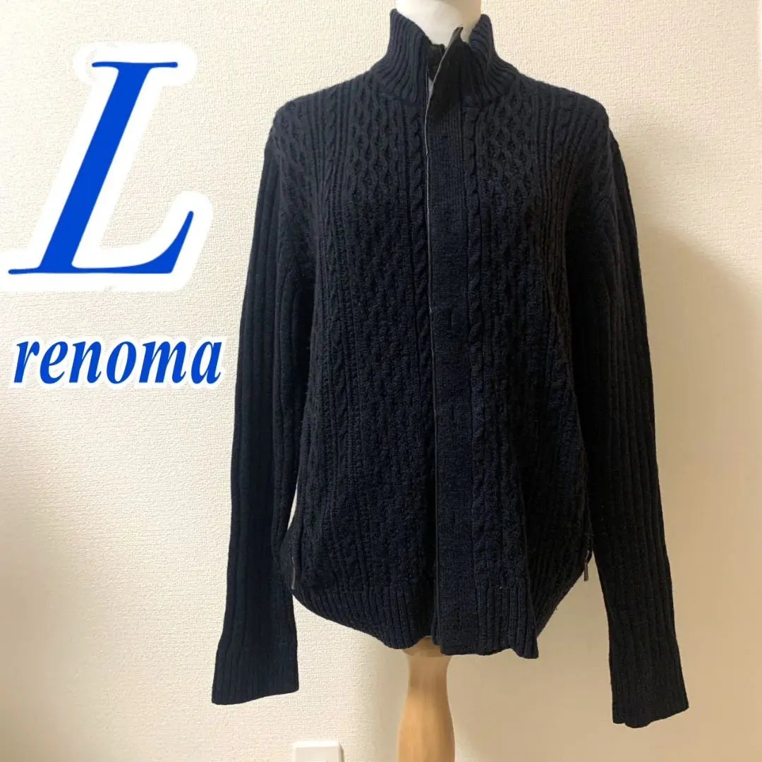 renoma L Navy Knit Blouson Jacket Acrylic Wool