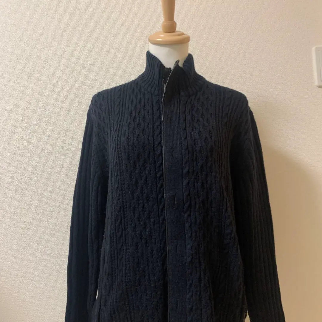 renoma L Navy Knit Blouson Jacket Acrylic Wool