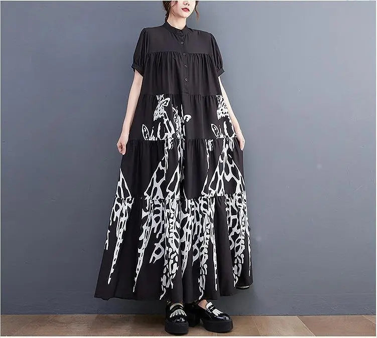 Large size for women, spring, summer, long dress, new, short sleeves, autumn