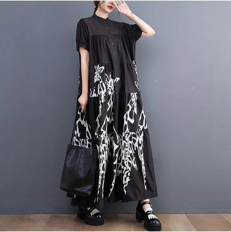 Large size for women, spring, summer, long dress, new, short sleeves, autumn