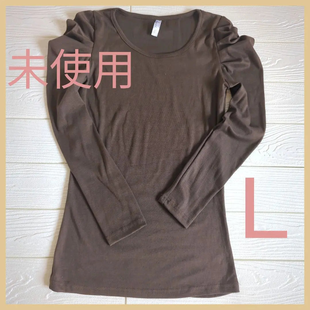 Camiseta de mujer sin usar Talla L Manga fruncida Marrón | 未使用 レディース Tシャツ Lサイズ 袖シャーリング 茶色