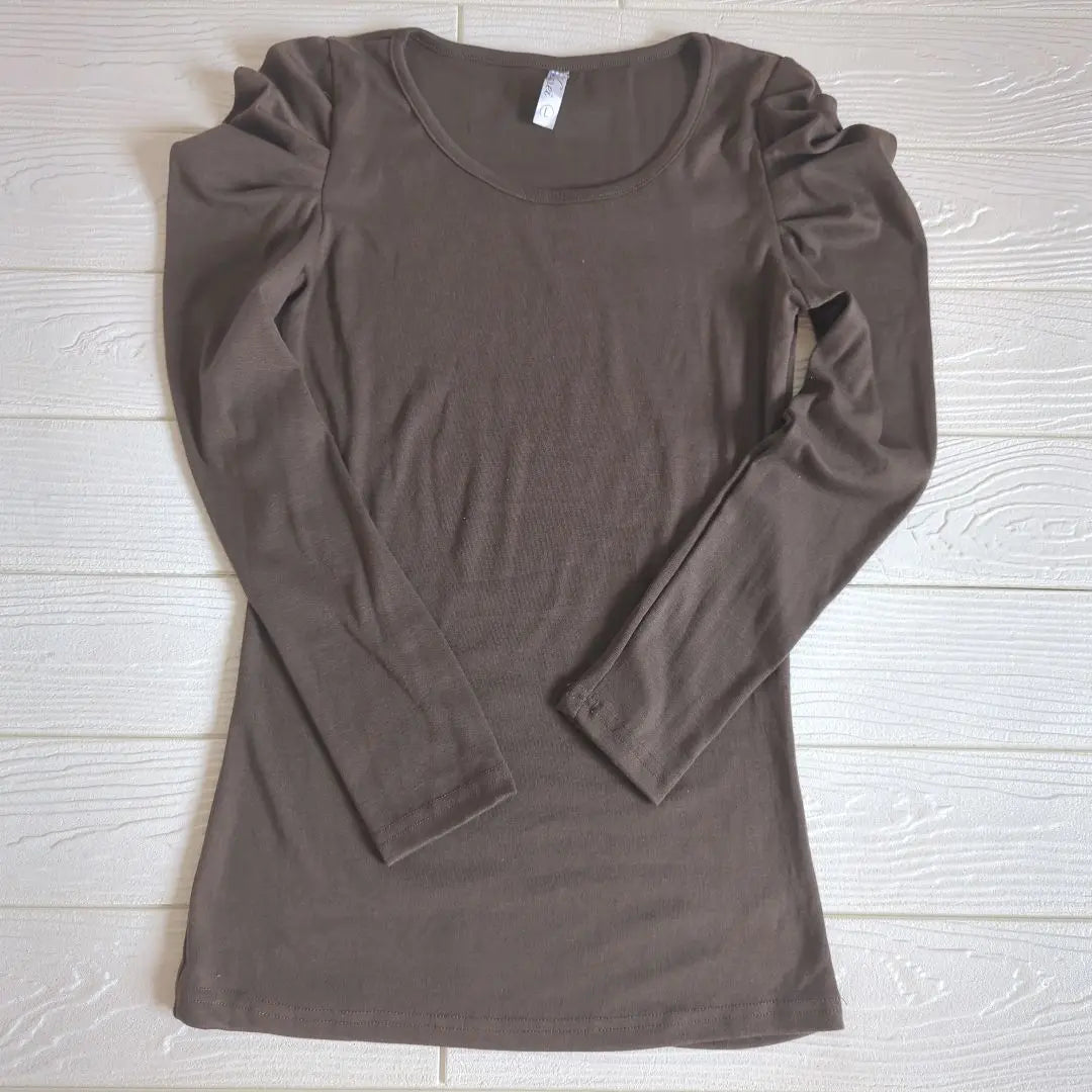 Unused Ladies T -shirt L size Sleeve shirring Brown | 未使用 レディース Tシャツ Lサイズ 袖シャーリング 茶色