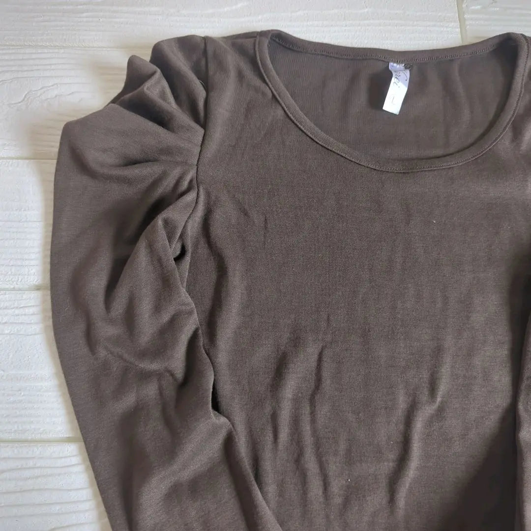 Unused Ladies T -shirt L size Sleeve shirring Brown | 未使用 レディース Tシャツ Lサイズ 袖シャーリング 茶色