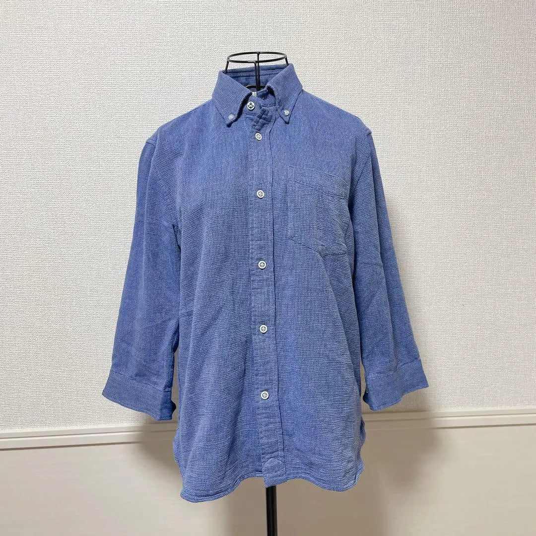 ♡ Union Station♡ 3/4 length shirt, blue, button-down cotton blend, check