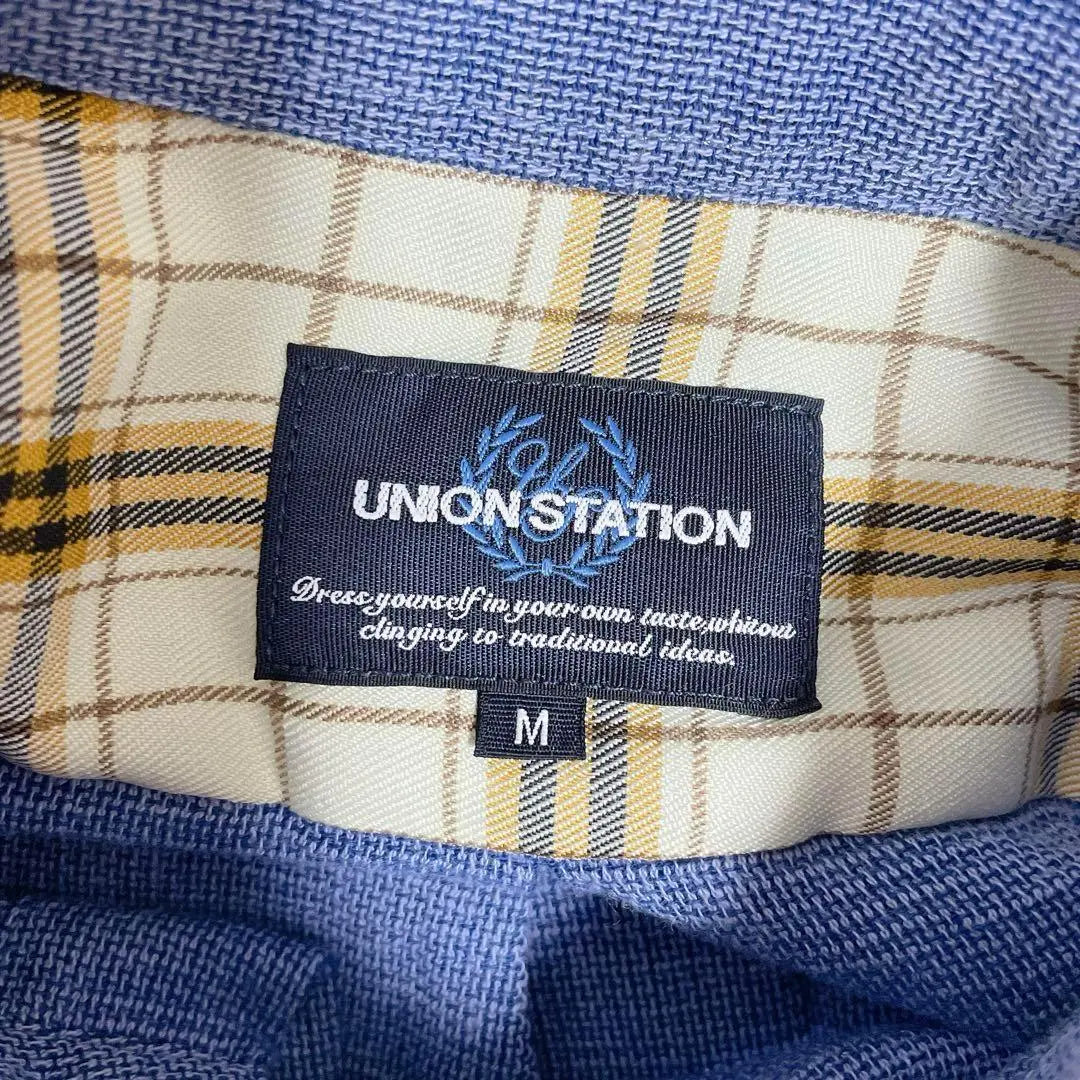 ♡ Union Station♡ 3/4 length shirt, blue, button-down cotton blend, check