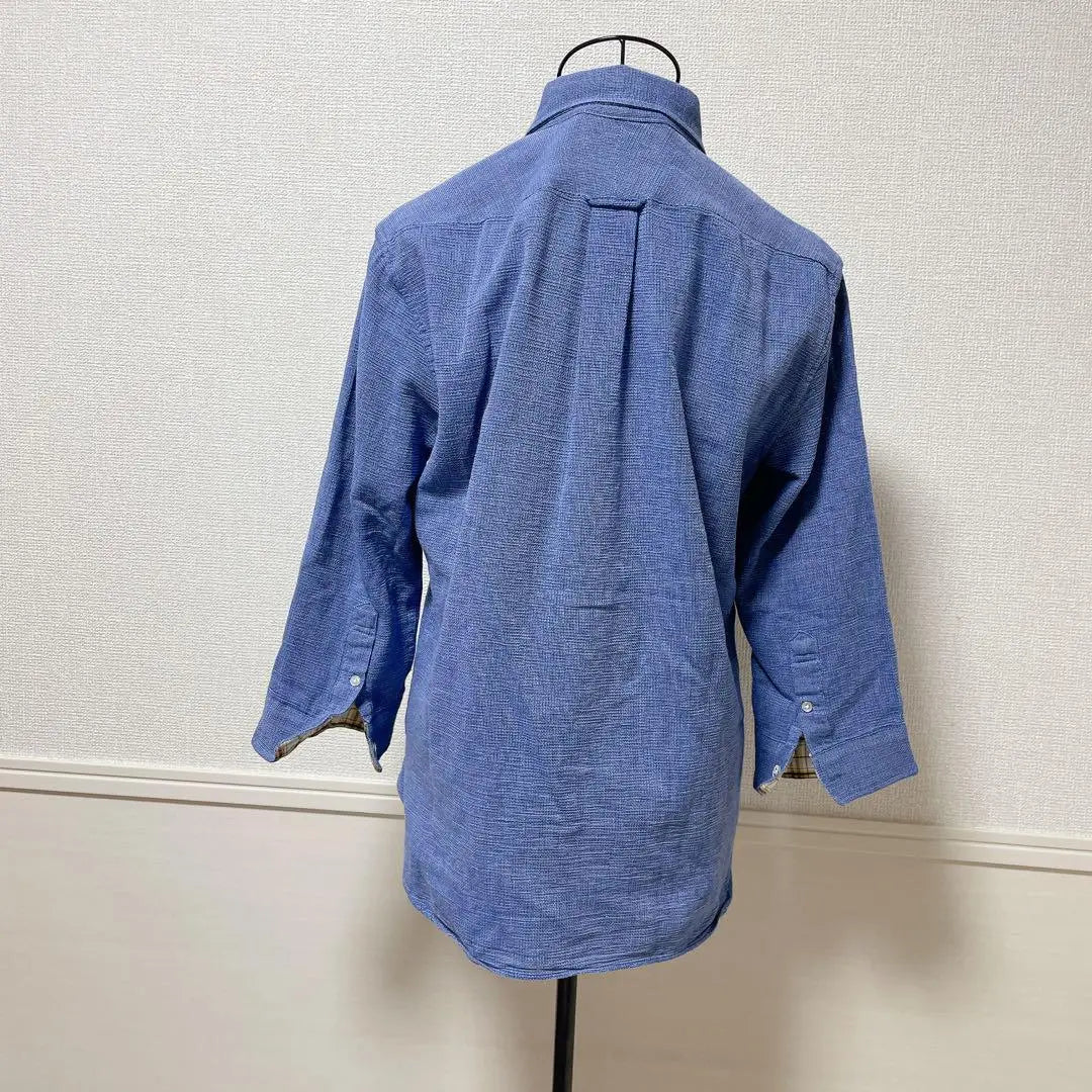 ♡ Union Station♡ 3/4 length shirt, blue, button-down cotton blend, check