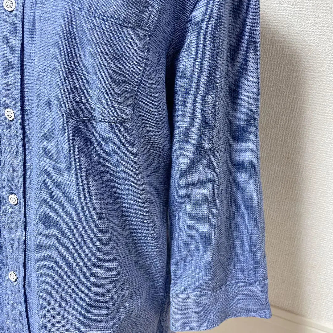 ♡ Union Station♡ 3/4 length shirt, blue, button-down cotton blend, check