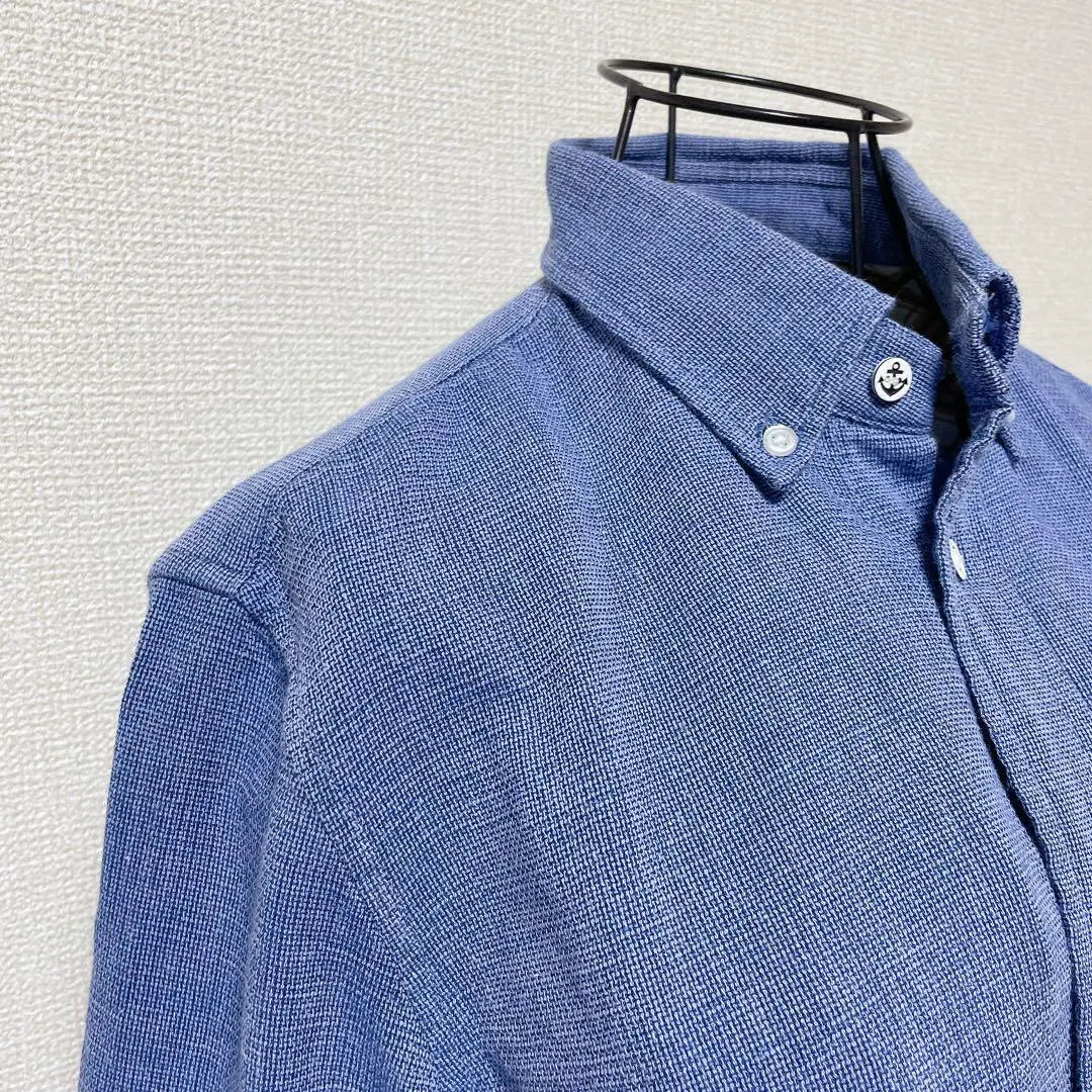 ♡ Union Station♡ 3/4 length shirt, blue, button-down cotton blend, check