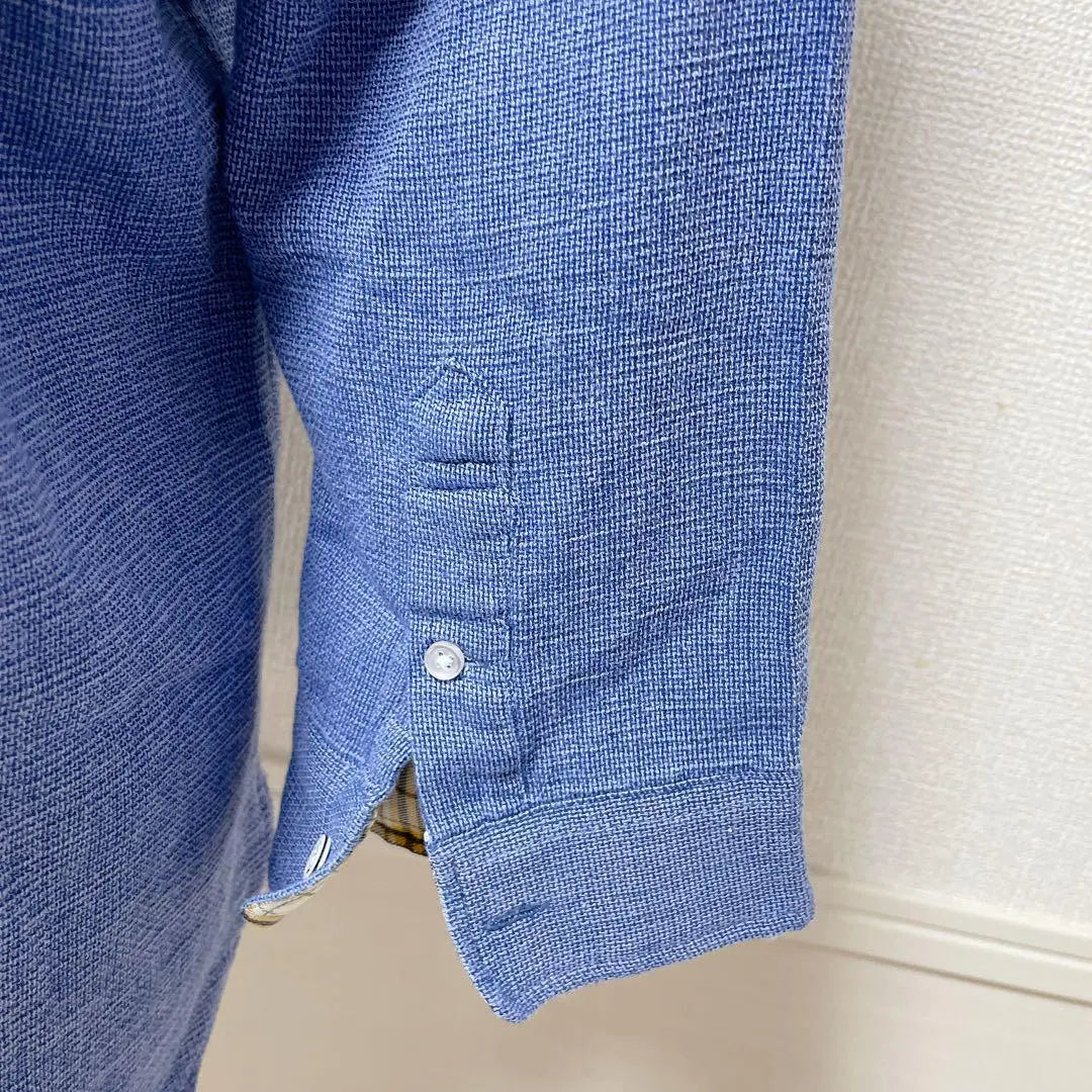 ♡ Union Station♡ 3/4 length shirt, blue, button-down cotton blend, check