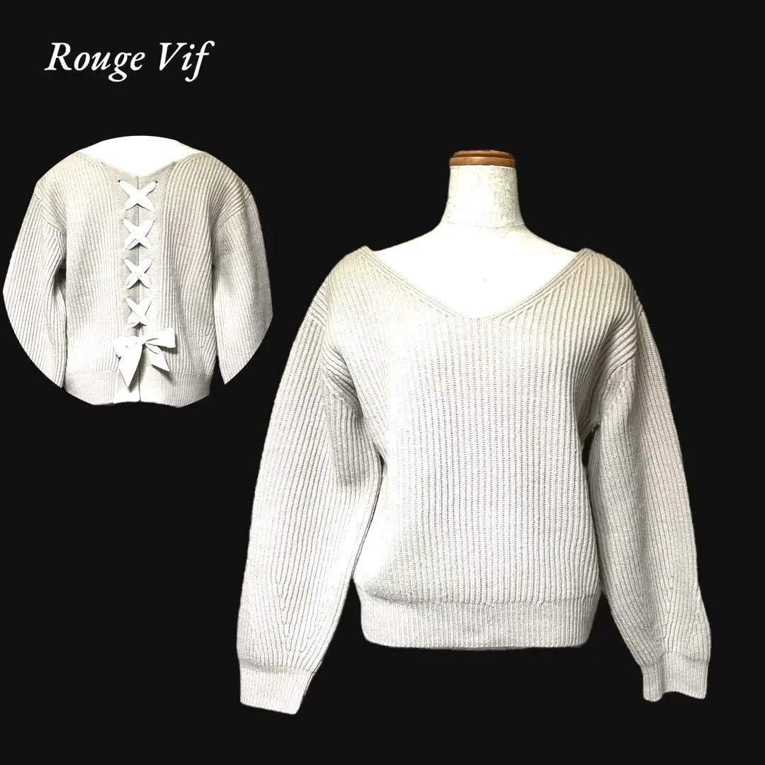 Rougevifback Race Up Knit Sweater V neck Ribbon A4L009 | ルージュヴィフ バックレースアップニット セーター Vネック リボンa4l009