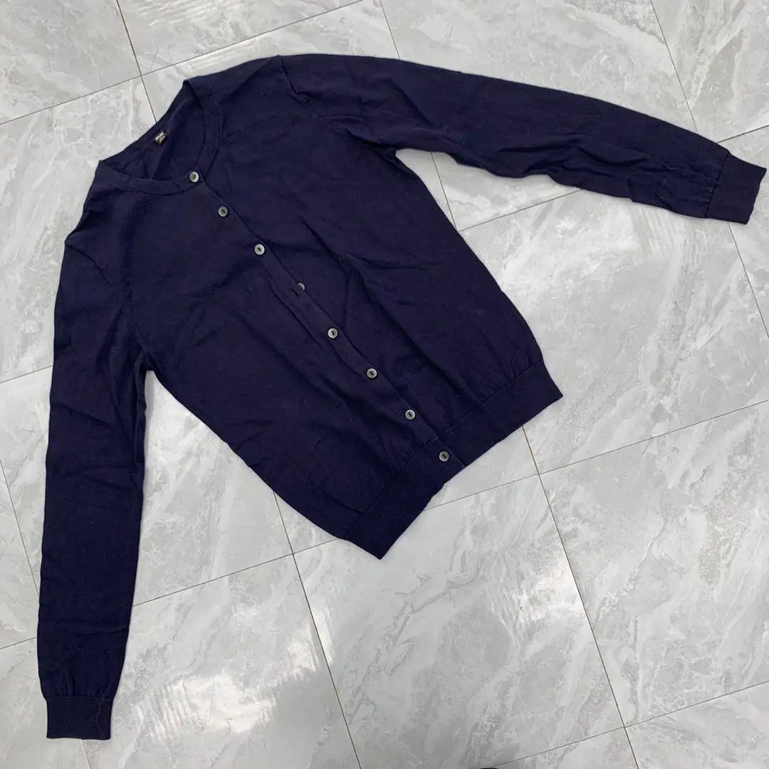 UNIQLO Cárdigan Azul Marino Con Cuello Redondo Algodón Talla M Simple | ユニクロ ネイビー クルーネック カーディガン コットン Mサイズ シンプル