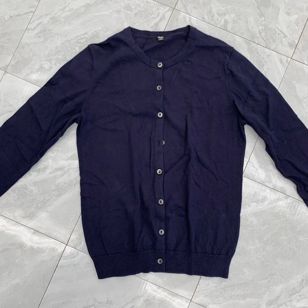 UNIQLO Cárdigan Azul Marino Con Cuello Redondo Algodón Talla M Simple | ユニクロ ネイビー クルーネック カーディガン コットン Mサイズ シンプル