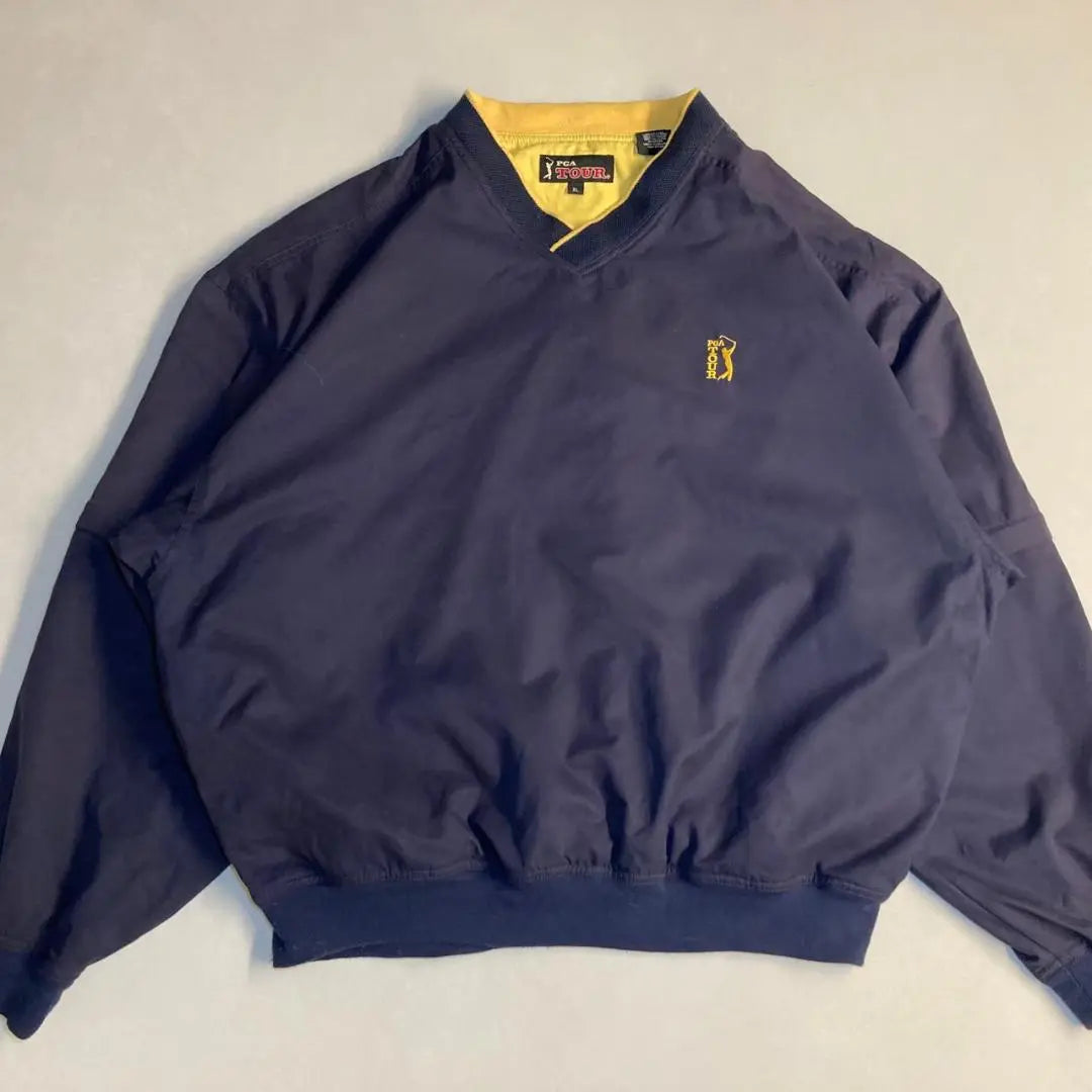 [Nylon jacket, pullover, embroidered, rib line, navy, navy, used clothing]