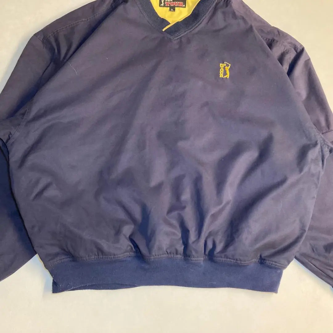 [Nylon jacket, pullover, embroidered, rib line, navy, navy, used clothing]